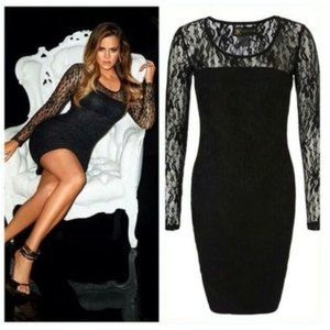 Kardashian Kollection Black Lace Long Sleeve Dress
